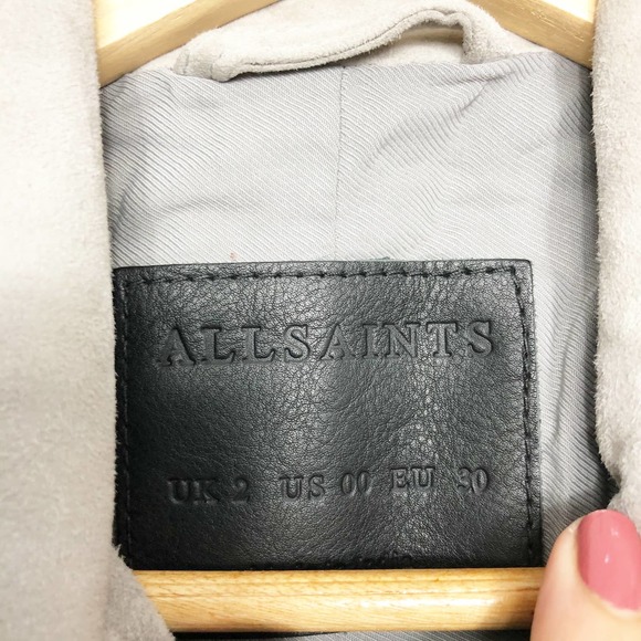 All Saints Gray Leather Jacket - Picture 3 of 10